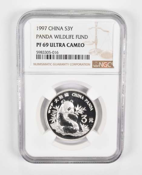 PF69 UCAM 1997 China 3 Yuan Silver Coin - Panda Wildlife Fund - NGC