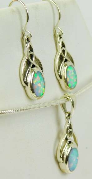 Matching Sterling Opal Necklace & Earrings