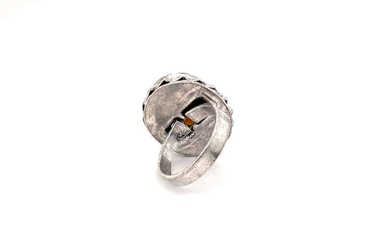 Oval Agate Tibetan Silver Ornate Ring