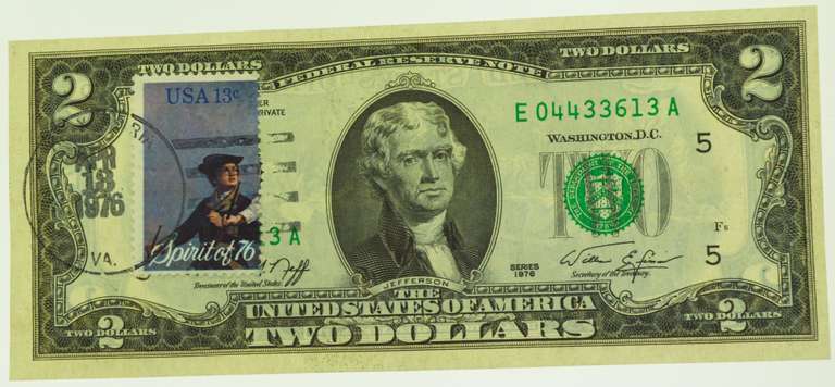 1976 $2 Bill First Issue Day With Cancellation Stamps