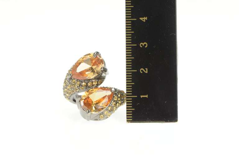 Sterling Silver Pear Pave Encrusted Sim. Citrine Bypass Ring