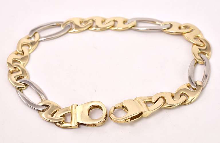 Brilliant Figaro Bracelet in 14K White and Yellow Gold