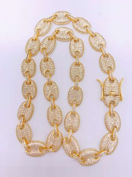 18kt Gold Plated Puff Mariner Pave Chain Necklace- 20 Inches