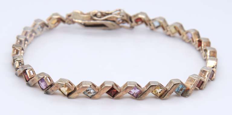 Vintage Sterling Silver Multi Gemstone Bracelet