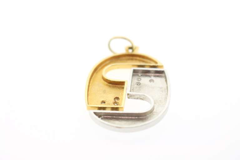 Modern 14kt and Platinum Diamond Pendant