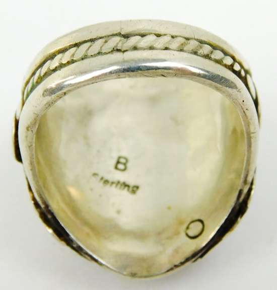 Signed B Vintage Navajo Sterling Turquoise Ring, 10.5