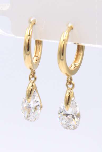 Nice Yellow Gold Pear Cubic Zirconia Dangle Earrings