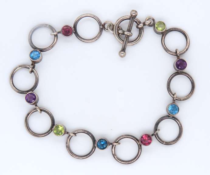 Vintage Sterling Silver Multi Gemstone Bracelet