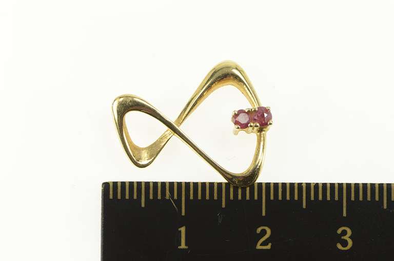 14K Yellow Gold Ruby Inset Figure 8 Eight Abstract Loop Pendant