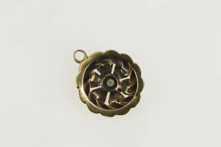 14K Yellow Gold Diamond Retro Two Tone Flower Blossom Charm/Pendant
