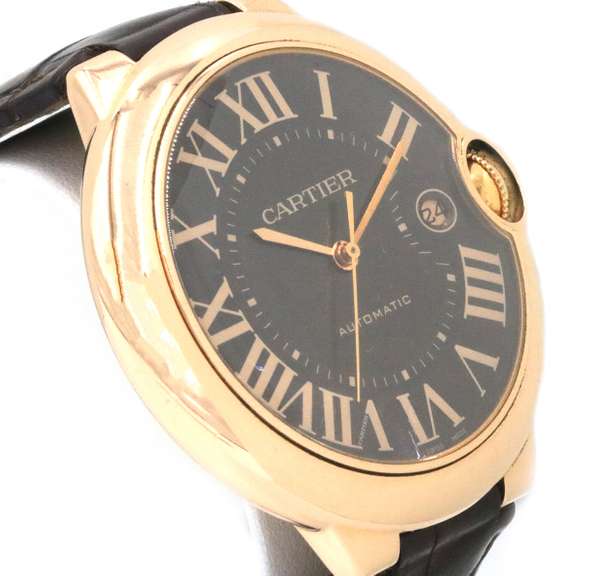 Cartier Ballon Blue 42mm. 18kt Rose Gold Brown Leather Watch