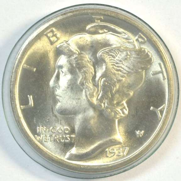 Superb Gem BU 1937-D Mercury Dime with Full Split Bands