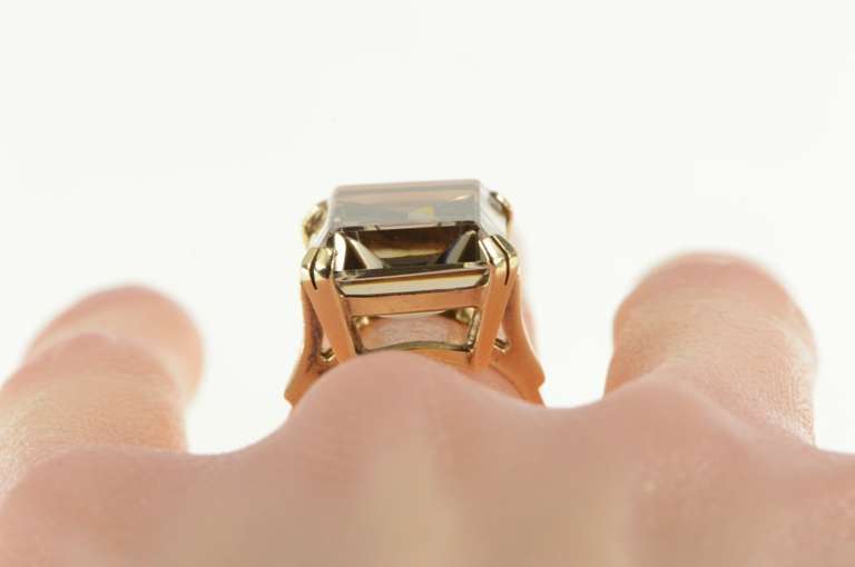 10K Yellow Gold Emerald Cut Syn. Smoky Quartz Cocktail Ring