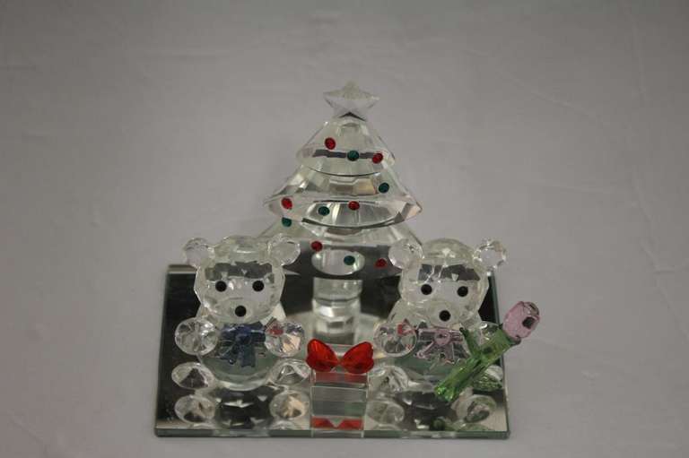 Crystal Teddy Bears on Mirror Base