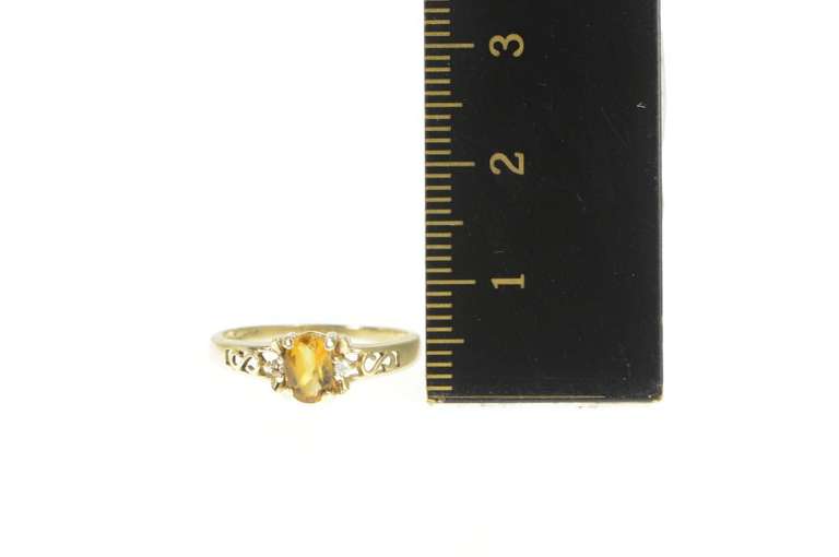 10K Yellow Gold Citrine Diamond Three Stone Classic Ring