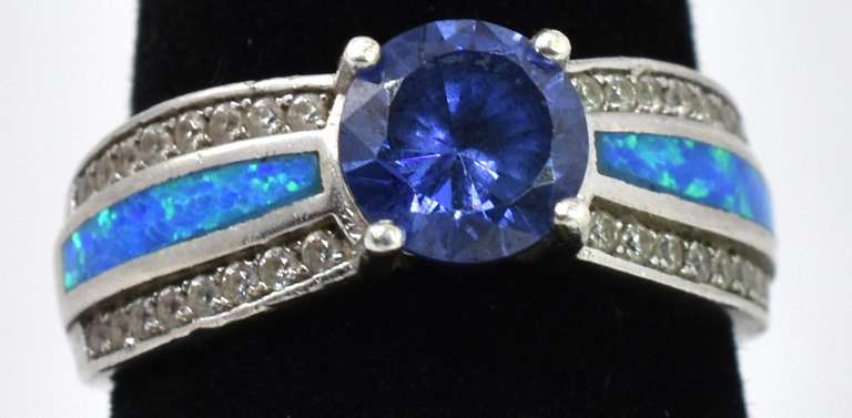 Sterling Silver CZ Bracelet With Synthetic Opal And CZ Accents