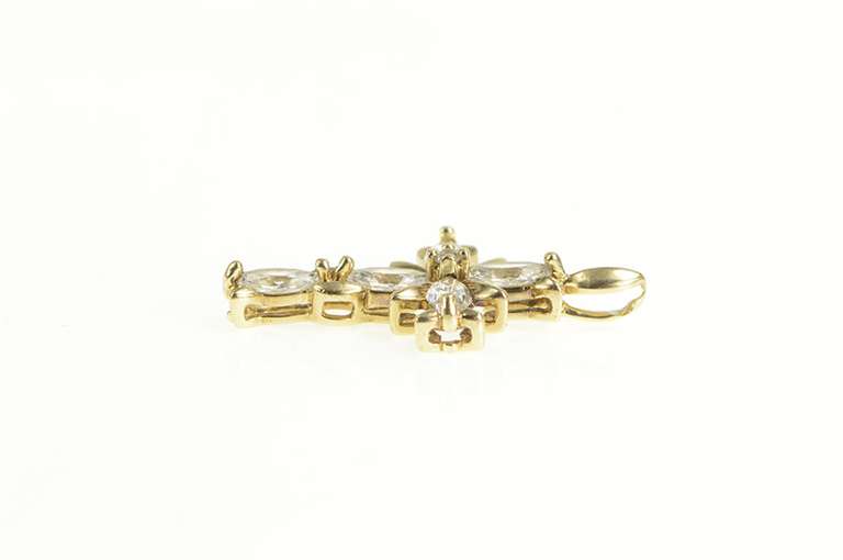 14K Yellow Gold Marquise Cubic Zirconia Cross Christian Pendant
