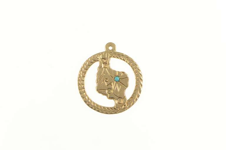 14K Yellow Gold Iran Turquoise Salt Lake Map Souvenir Charm/Pendant