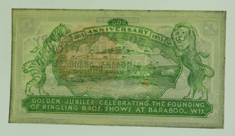 1933 50th Anniversary Baraboo Wisconsin Ringling Bros. Fine