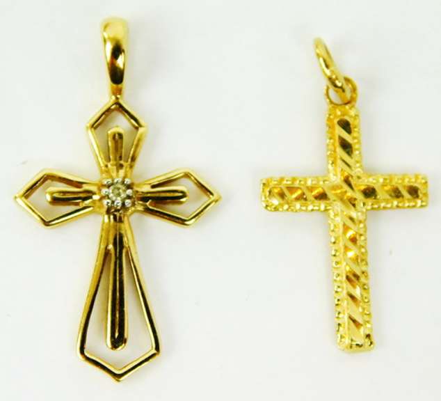 2 14K Yellow Gold Cross Pendants