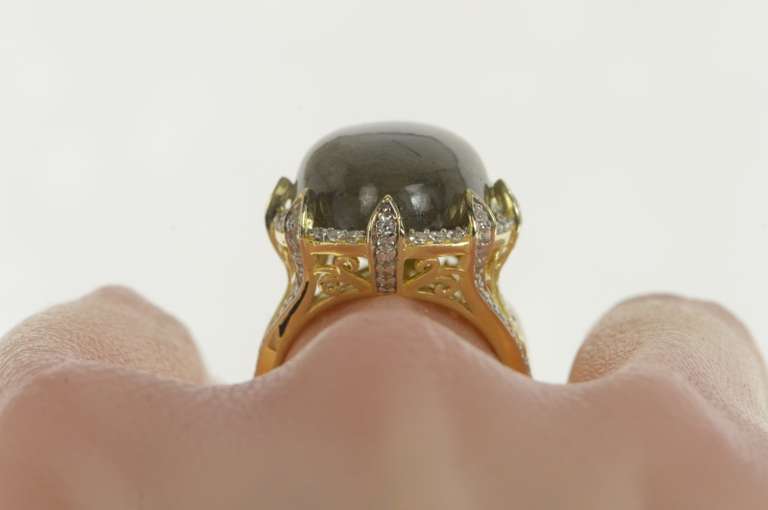 Sterling Silver Labradorite Cubic Zirconia Halo Cocktail Ring