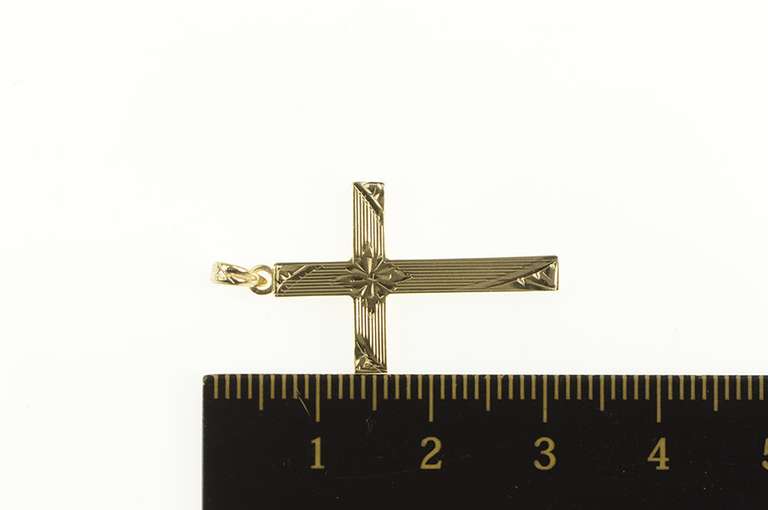 10K Yellow Gold Ornate Floral Etched Design Cross Christian Pendant