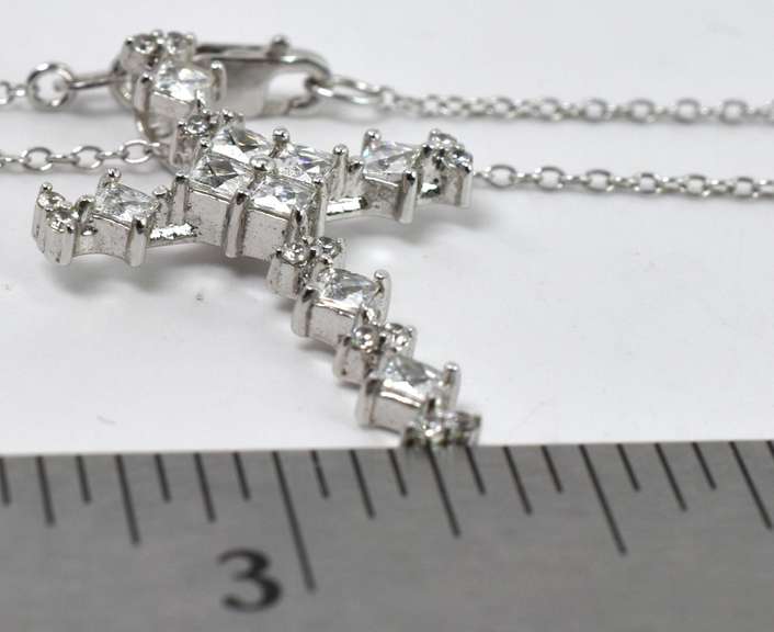 Sterling Silver CZ Cross Necklace