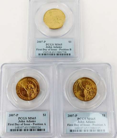 3 John Adams 2007-P 1st Day Issue Dollar Coins