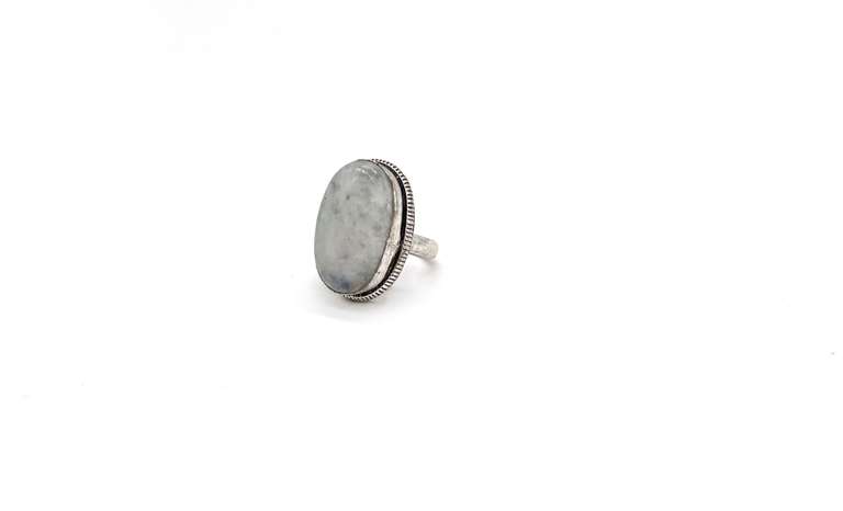 Cabochon Rainbow Moonstone with Blue Sheen Labradorite in Tibetan Silver Energy Ring