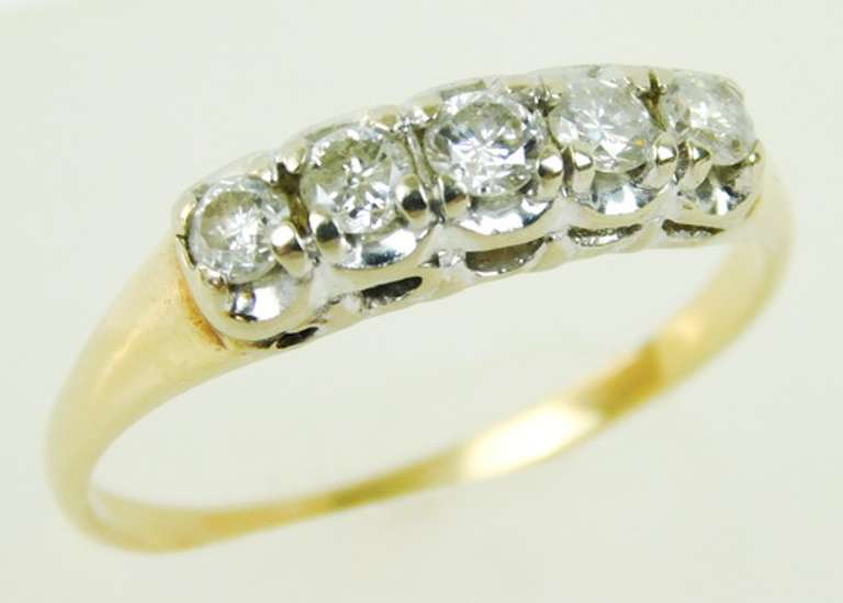 Antique 14K Band of 5 Diamonds, Size 9.25