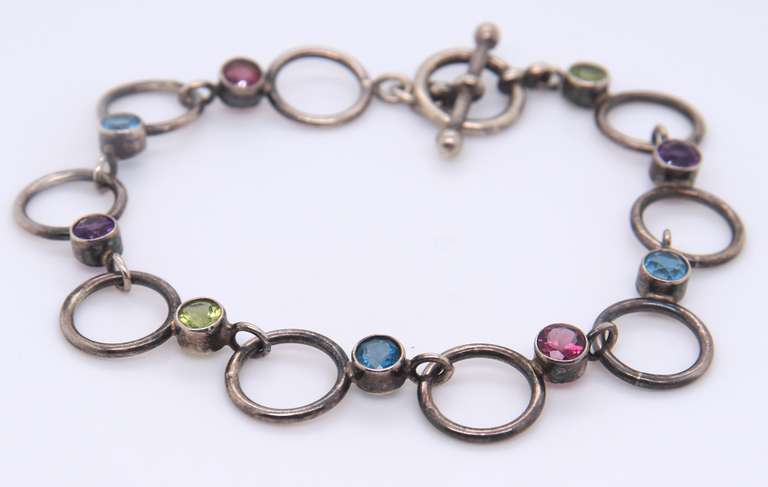 Vintage Sterling Silver Multi Gemstone Bracelet