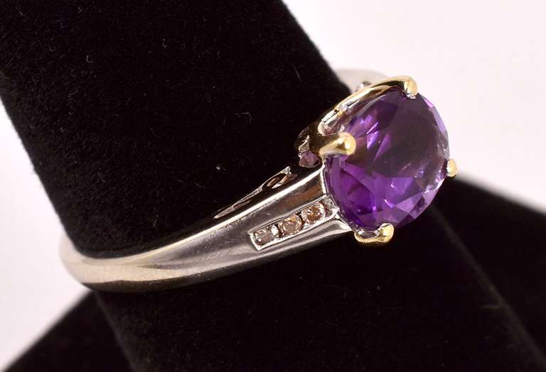 Radiant Amethyst and Diamond Ring in 14K White Gold