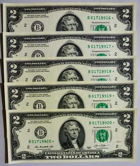 (5) Superb Crisp 2013 $2 Star Replacement Notes New York-Consecutive!