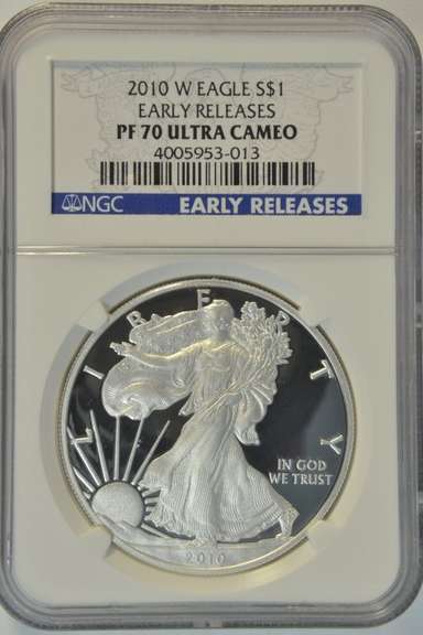 Flawless 2010-W PRF $1 Silver Eagle. NGC PF70 ULTRA CAMEO ER