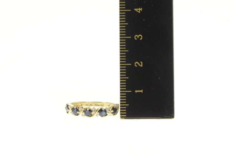 10K Yellow Gold Sapphire Diamond Wavy Pattern Wedding Band Ring