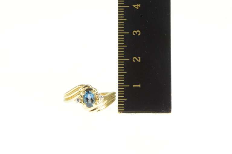 14K Yellow Gold London Blue Topaz Diamond Bypass Engagement Ring