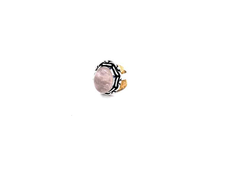 Cabochon Rose Quartz in Tibetan Silver Energy Ring