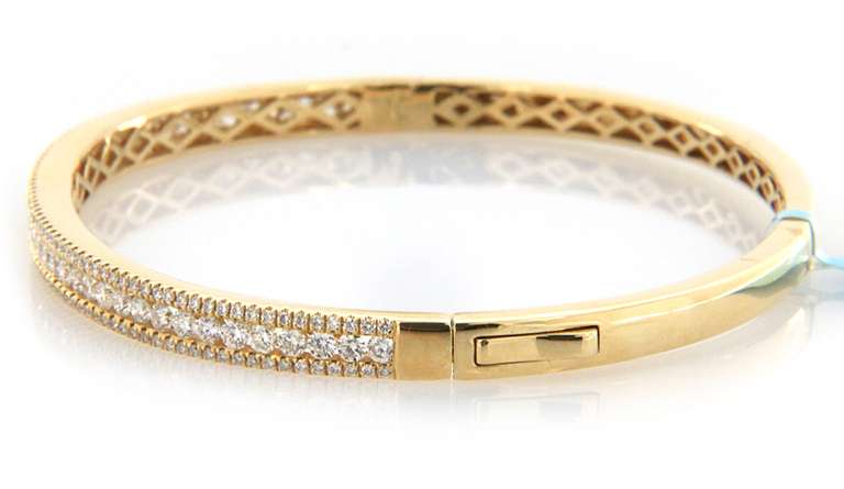 New Diamond Triple Row Bangle Bracelet in Yellow Gold