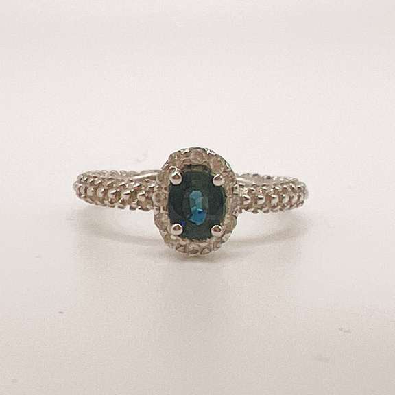 14kt White Gold, Blue Sapphire, & Diamond Ring