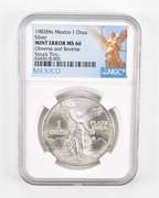 Error MS66 1983 Mo Mexico 1 Silver Onza OBV & REV Struck Thru - NGC