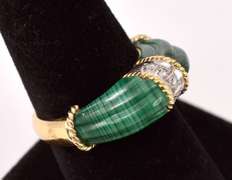 Magnificent Malachite and Diamond Ring in 18K Yellow Gold