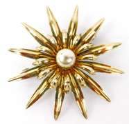 Vintage Sterling & 14K Gold Large Starburst Pin