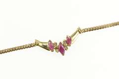 10K Yellow Gold Marquise Ruby Diamond Chevron Herringbone Necklace