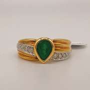 18kt Yellow Gold, Emerald, & Diamond Cocktail Ring