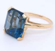 Charming Yellow Gold Emerald Cut London Blue Topaz Ring