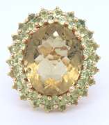 Fabulous Yellow Gold Lemon Quartz and Peridot Cocktail Ring