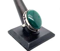 Statement Oval Green Agate Tibetan Silver Energy Ring