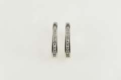 14K White Gold 0.38 Ctw Diamond Channel Inset Oval Hoop Earrings