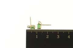 14K Yellow Gold Oval Natural Emerald Diamond Accent Stud Earrings