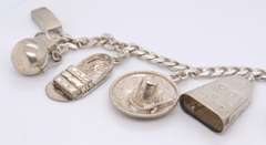 Vintage 925 Sterling Silver Mexico 7 Charms Cuban Link Bracelet